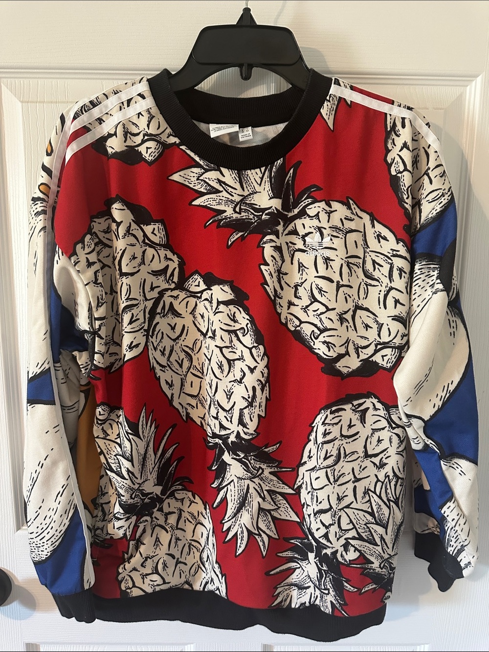 adidas Red Pineapple Print Women's Sweatshirt with Blue and White Accents